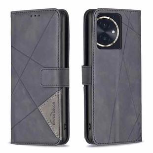 For Honor 100 Magnetic Buckle Rhombus Texture Leather Phone Case(Black)