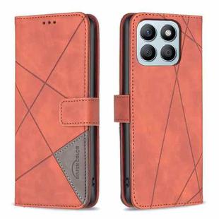 For Honor X8b Magnetic Buckle Rhombus Texture Leather Phone Case(Brown)