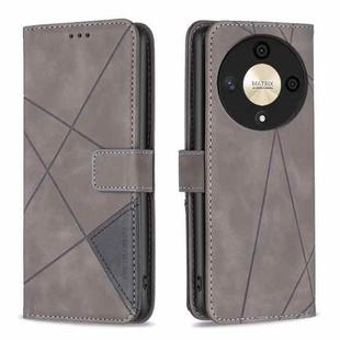 For Honor X9b/Magic6 Lite 5G Magnetic Buckle Rhombus Texture Leather Phone Case(Grey)