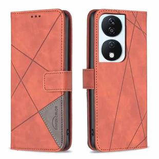 For Honor X7b Magnetic Buckle Rhombus Texture Leather Phone Case(Brown)