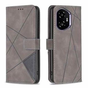 For Honor 300 Magnetic Buckle Rhombus Texture Leather Phone Case(Grey)