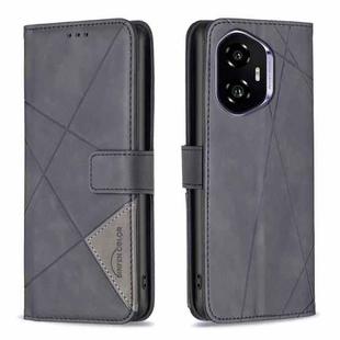 For Honor 300 Magnetic Buckle Rhombus Texture Leather Phone Case(Black)