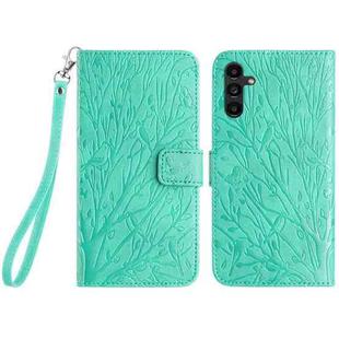 For Samsung Galaxy A24 4G / A25 Tree Birds Embossed Pattern Leather Phone Case(Green)