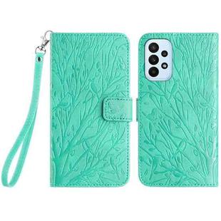 For Samsung Galaxy A33 4G / 5G Tree Birds Embossed Pattern Leather Phone Case(Green)
