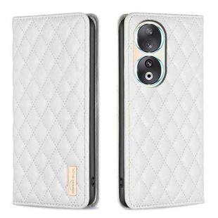 For Honor 90 5G Diamond Lattice Magnetic Leather Flip Phone Case(White)