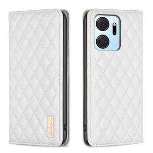 For Honor X7a Diamond Lattice Magnetic Leather Flip Phone Case(White)