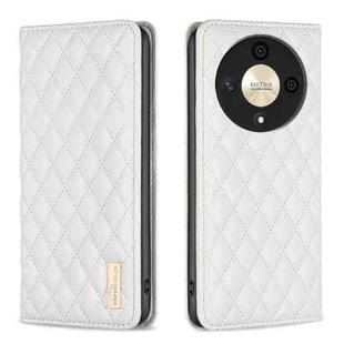 For Honor X9b/Magic6 Lite 5G Diamond Lattice Magnetic Leather Flip Phone Case(White)