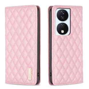 For Honor X7b Diamond Lattice Magnetic Leather Flip Phone Case(Pink)