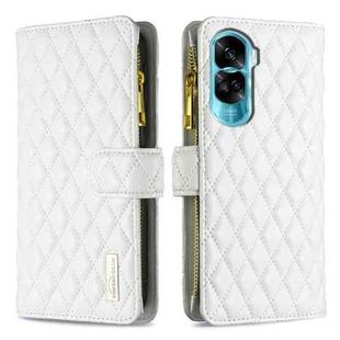 For Honor 90 Lite/X50i Diamond Lattice Zipper Wallet Leather Flip Phone Case(White)