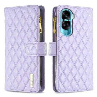 For Honor 90 Lite/X50i Diamond Lattice Zipper Wallet Leather Flip Phone Case(Purple)