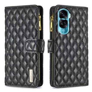 For Honor 90 Lite/X50i Diamond Lattice Zipper Wallet Leather Flip Phone Case(Black)