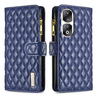 For Honor 90 Pro Diamond Lattice Zipper Wallet Leather Flip Phone Case(Blue)