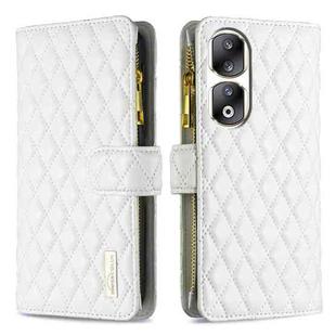For Honor 90 Pro Diamond Lattice Zipper Wallet Leather Flip Phone Case(White)