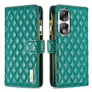 For Honor 90 Pro Diamond Lattice Zipper Wallet Leather Flip Phone Case(Green)