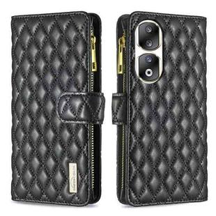 For Honor 90 Pro Diamond Lattice Zipper Wallet Leather Flip Phone Case(Black)