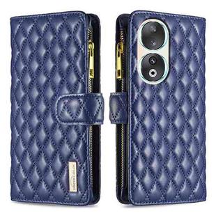 For Honor 90 5G Diamond Lattice Zipper Wallet Leather Flip Phone Case(Blue)