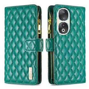 For Honor 90 5G Diamond Lattice Zipper Wallet Leather Flip Phone Case(Green)