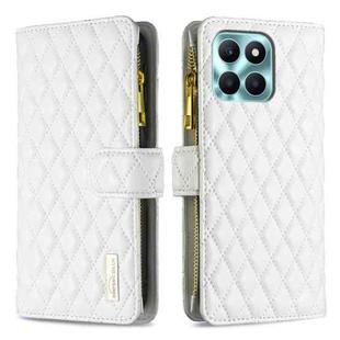 For Honor X6a Diamond Lattice Zipper Wallet Leather Flip Phone Case(White)