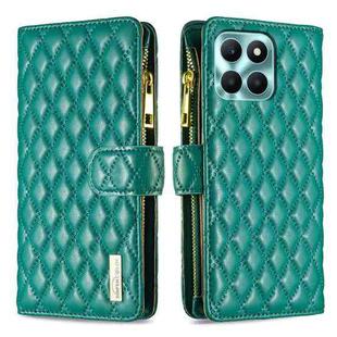 For Honor X6a Diamond Lattice Zipper Wallet Leather Flip Phone Case(Green)