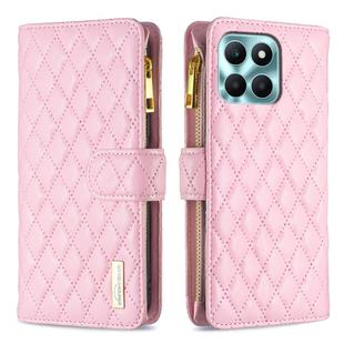 For Honor X6a Diamond Lattice Zipper Wallet Leather Flip Phone Case(Pink)