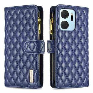 For Honor X7a Diamond Lattice Zipper Wallet Leather Flip Phone Case(Blue)