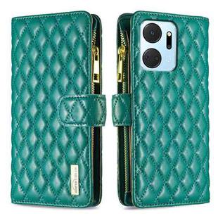 For Honor X7a Diamond Lattice Zipper Wallet Leather Flip Phone Case(Green)
