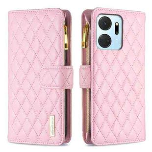 For Honor X7a Diamond Lattice Zipper Wallet Leather Flip Phone Case(Pink)