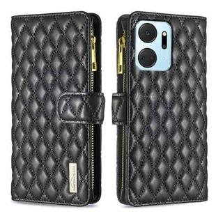 For Honor X7a Diamond Lattice Zipper Wallet Leather Flip Phone Case(Black)