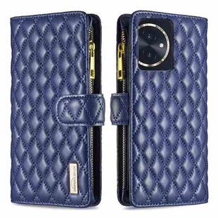 For Honor 100 Diamond Lattice Zipper Wallet Leather Flip Phone Case(Blue)