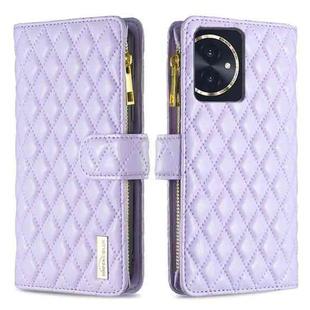 For Honor 100 Diamond Lattice Zipper Wallet Leather Flip Phone Case(Purple)