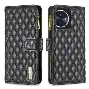 For Honor 100 Diamond Lattice Zipper Wallet Leather Flip Phone Case(Black)