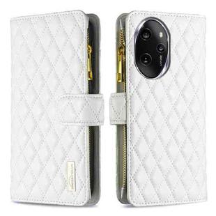 For Honor 100 Pro Diamond Lattice Zipper Wallet Leather Flip Phone Case(White)