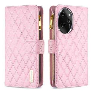 For Honor 100 Pro Diamond Lattice Zipper Wallet Leather Flip Phone Case(Pink)