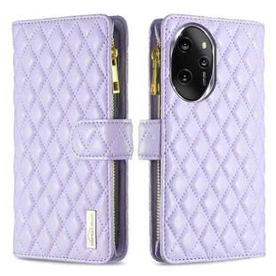 For Honor 100 Pro Diamond Lattice Zipper Wallet Leather Flip Phone Case(Purple)