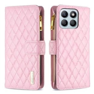 For Honor X8b Diamond Lattice Zipper Wallet Leather Flip Phone Case(Pink)