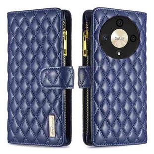 For Honor X9b/Magic6 Lite 5G Diamond Lattice Zipper Wallet Leather Flip Phone Case(Blue)