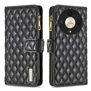For Honor X9b/Magic6 Lite 5G Diamond Lattice Zipper Wallet Leather Flip Phone Case(Black)