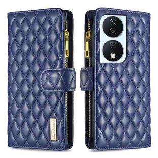 For Honor X7b Diamond Lattice Zipper Wallet Leather Flip Phone Case(Blue)