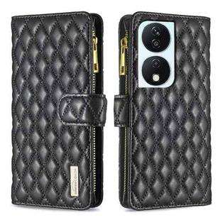 For Honor X7b Diamond Lattice Zipper Wallet Leather Flip Phone Case(Black)