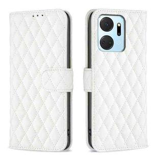 For Honor X7a Diamond Lattice Wallet Flip Leather Phone Case(White)