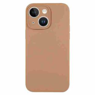For iPhone 14 Plus Pure Color Liquid Silicone Fine Pore Phone Case(Light Brown)