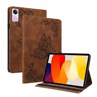 For Xiaomi Redmi Pad SE 11 inch Butterfly Flower Embossed Leather Tablet Case(Brown)