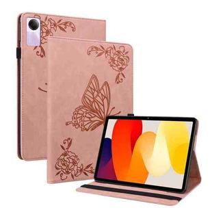 For Xiaomi Redmi Pad SE 11 inch Butterfly Flower Embossed Leather Tablet Case(Rose Gold)