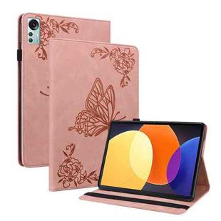 For Xiaomi Pad 5 Pro 12.4 Butterfly Flower Embossed Leather Tablet Case(Rose Gold)