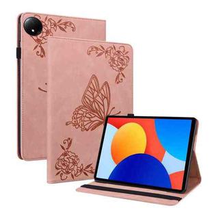 For Xiaomi Redmi Pad SE 8.7 Butterfly Flower Embossed Leather Tablet Case(Rose Gold)
