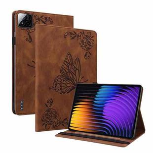 For Xiaomi Pad 7 / Pad 7 Pro Butterfly Flower Embossed Leather Tablet Case(Brown)