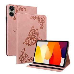 For Redmi Pad 2 / Redmi Pad SE 11 2025 Butterfly Flower Embossed Leather Tablet Case(Rose Gold)