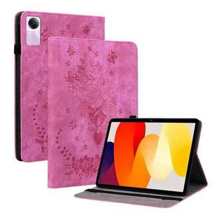 For Xiaomi Redmi Pad SE 11 inch Butterfly Rose Embossed Leather Tablet Case(Rose Red)
