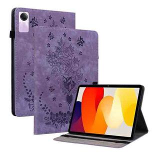 For Xiaomi Redmi Pad SE 11 inch Butterfly Rose Embossed Leather Tablet Case(Purple)