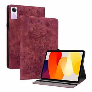 For Xiaomi Redmi Pad SE 11 inch Butterfly Rose Embossed Leather Tablet Case(Red)